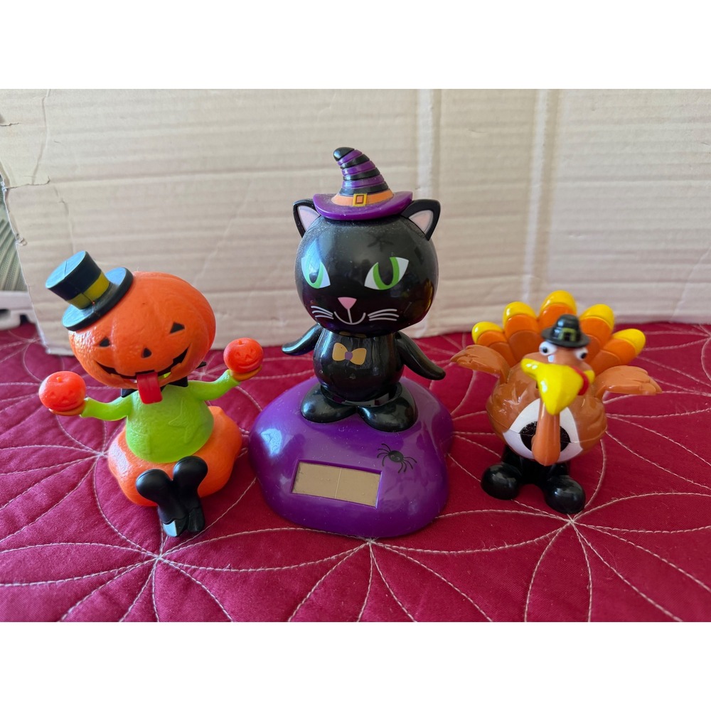 Solar Dancing Figures Lot Halloween Pumpkin Black Cat Thanksgiving Turkey 2016